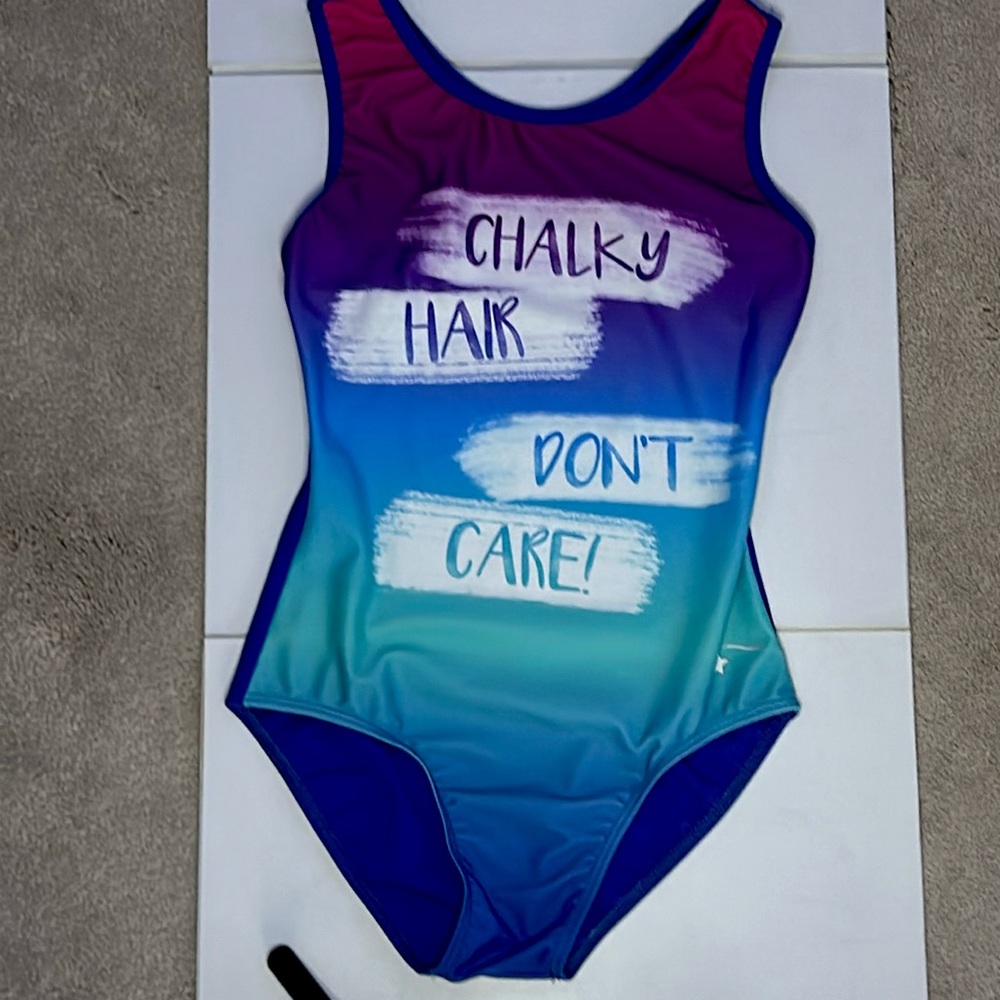 Girls Ombre 'Chalky Hair Don't Care' leotard  - Blue Teal